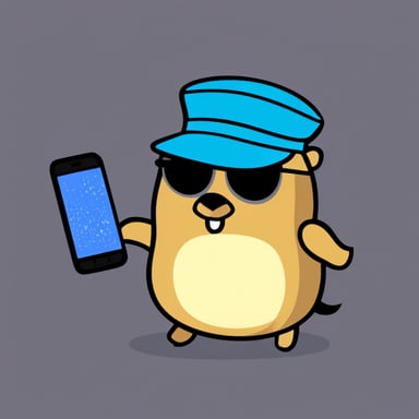 Go Blue Gopher as a hacker and solderer wearing a newsboy hat.