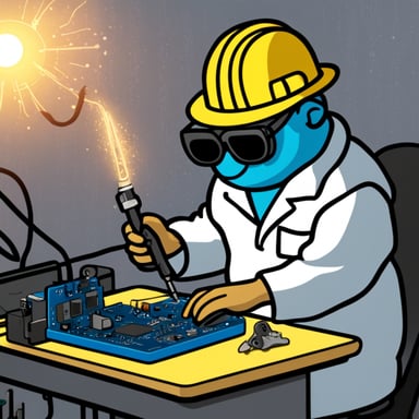 Go Blue Gopher soldering a circuit board.