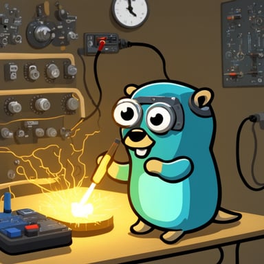 Go Blue Gopher soldering a circuit board.