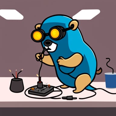 Go Blue Gopher soldering a circuit board.