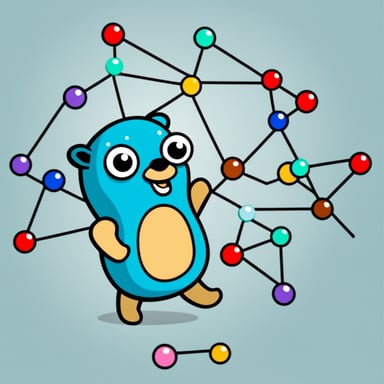 Go Blue Gopher connecting the nodes of a graph in graph theory.