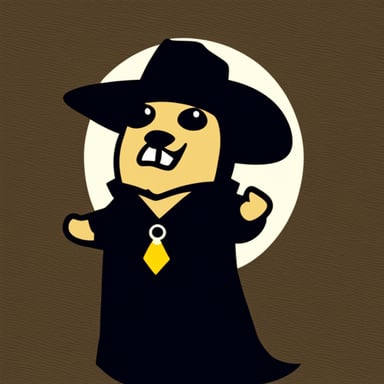 Go blue gopher dresses in all black with a cowboy hat on.