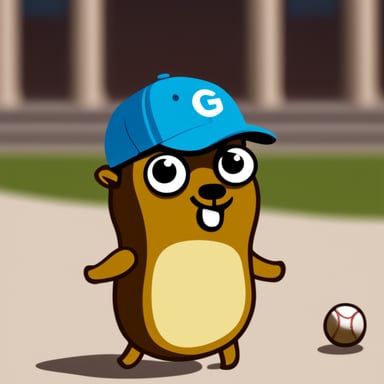 Go blue gopher with chill clothing and a baseball cap.