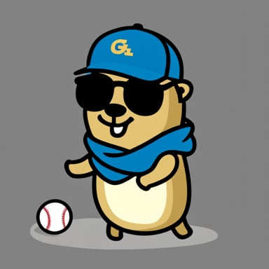 Go blue gopher with chill clothing and a baseball cap.