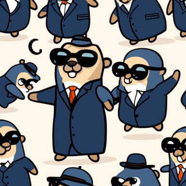 Go Blue Gopher as a secret agent on a white background.