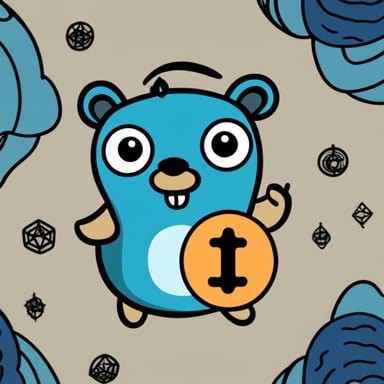 A blue Go Blue Gopher with GitLab and Kubernetes tattoos.