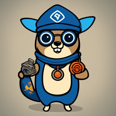 A blue Go Blue Gopher with GitLab and Kubernetes tattoos.
