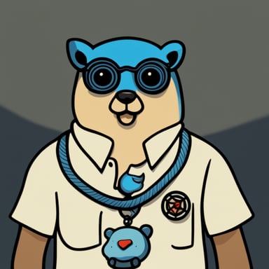 A blue Go Blue Gopher with GitLab and Kubernetes tattoos.