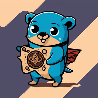 A blue Go Blue Gopher with GitLab and Kubernetes tattoos.