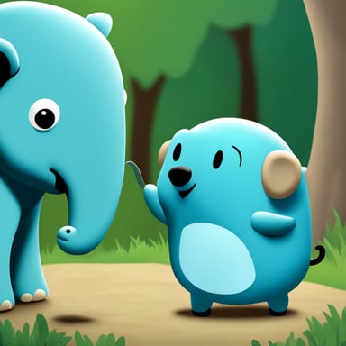 A blue gopher, named Go Blue Gopher, touches the elephant trunk.