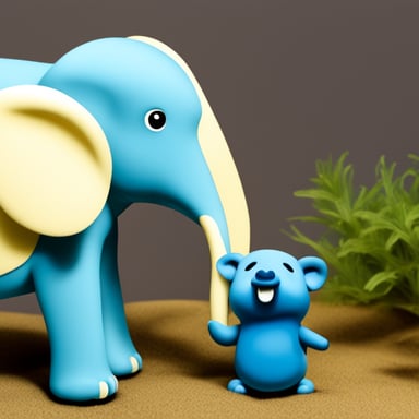 A blue gopher, named Go Blue Gopher, touches the elephant trunk.
