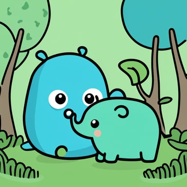 A blue gopher, Go Blue Gopher, touches the elephant trunk. A green gopher touches the elephant tail.