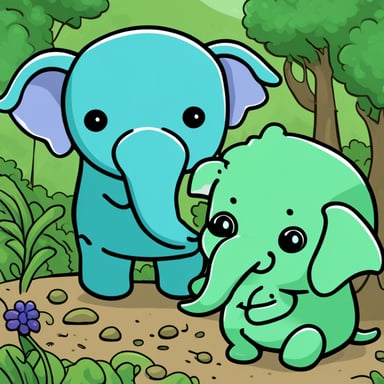 A blue gopher, Go Blue Gopher, touches the elephant trunk. A green gopher touches the elephant tail.