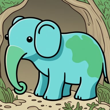 A blue gopher, Go Blue Gopher, touches the elephant trunk. A green gopher touches the elephant tail.