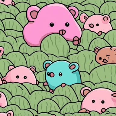 Three small gophers, Go Blue Gopher, green, and pink, and a big elephant.