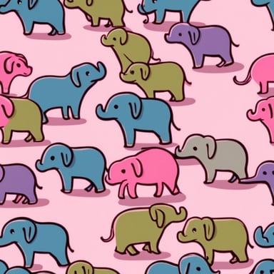 Three small gophers, Go Blue Gopher, green, and pink, and a big elephant.