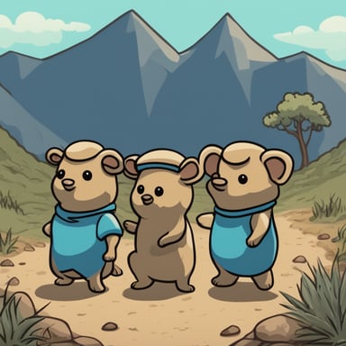 Three small gophers are standing near a big elephant, including Go Blue Gopher.