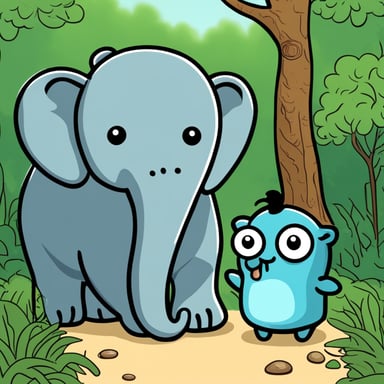 Go Blue Gopher is standing near a big elephant's trunk.