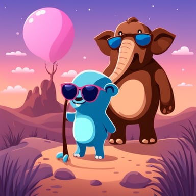 Go Blue Gopher with sunglasses is standing near a big elephant's trunk.