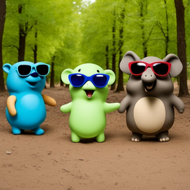 Three small gophers with sunglasses, including Go Blue Gopher, are standing near a big elephant.