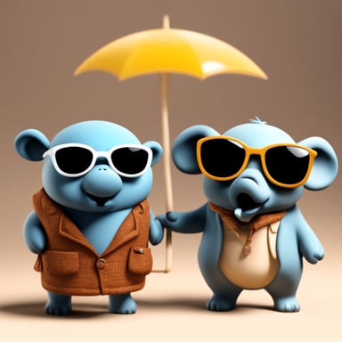 Three small Go Blue Gophers with sunglasses are standing next to the Big Elephant. Transparent background.