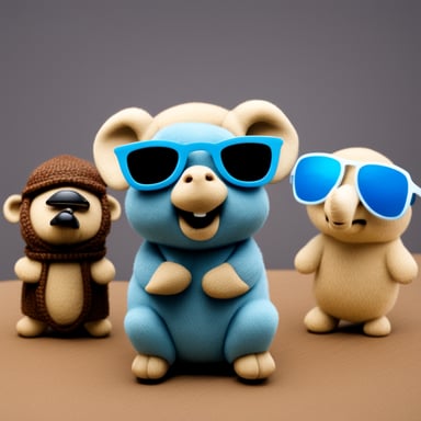 Three small Go Blue Gophers with sunglasses are standing next to an elephant named Elephant. Transparent background.