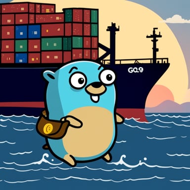 Go Blue Gopher on a containership.
