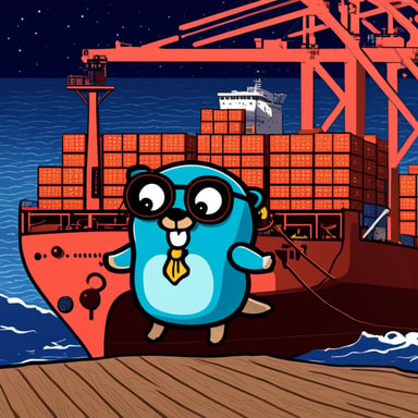 Go Blue Gopher on a containership.