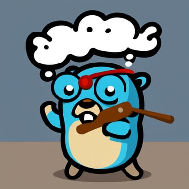 angry go blue gopher that is upset with javascript