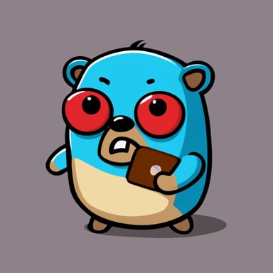 angry go blue gopher that is upset with javascript