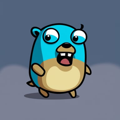 angry go blue gopher that is upset with javascript