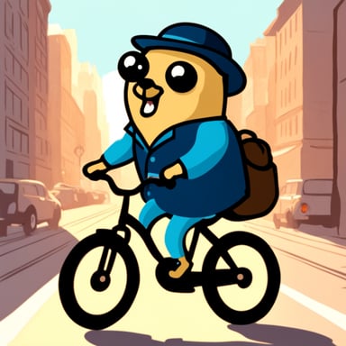 Go Blue Gopher on a bicycle going to work.