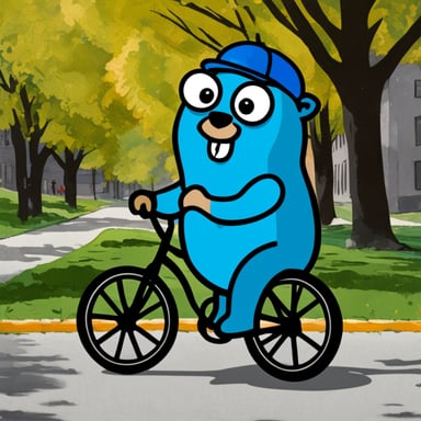 Go Blue Gopher on a bicycle going to work.