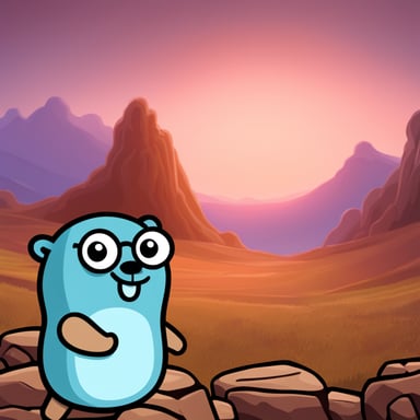 Thoughtful Go Blue Gopher is contemplating microservices.