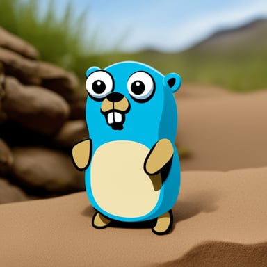 Thoughtful Go Blue Gopher is contemplating microservices.
