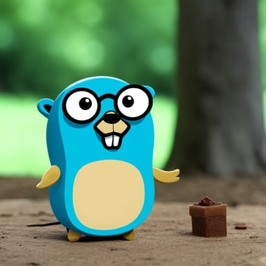 Thoughtful Go Blue Gopher is contemplating microservices.