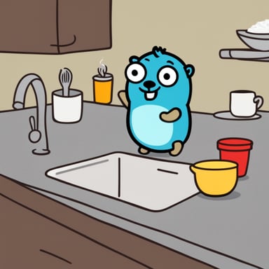 Go Blue Gopher doing the dishes while listening to a podcast on his iPod.