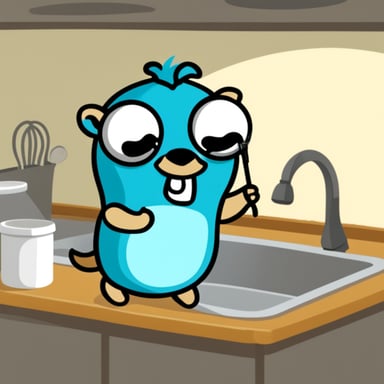 Go Blue Gopher doing the dishes while listening to a podcast on his iPod.