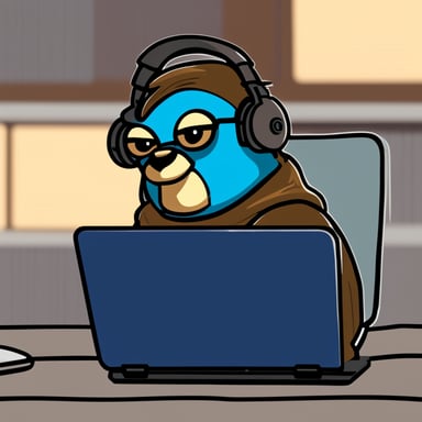 Go Blue Gopher, an incident manager, sits with a headset and an open laptop in hand. The back of the laptop is adorned with a sticker of the Prometheus Monitoring project and the incident.io company logo.