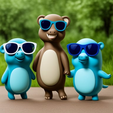 Three Go Blue Gophers with sunglasses, standing next to an elephant: Go Blue Gopher is by the elephant's trunk, another Go Blue Gopher is by the elephant's tail, and another Go Blue Gopher is by the elephant's leg.