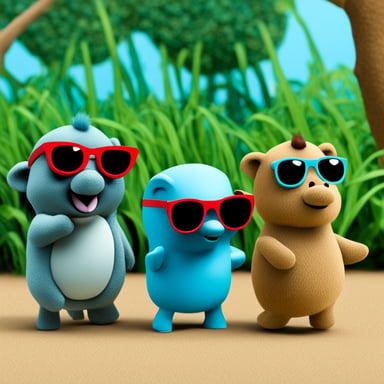 Three Go Blue Gophers with sunglasses, standing next to an elephant: Go Blue Gopher is by the elephant's trunk, another Go Blue Gopher is by the elephant's tail, and another Go Blue Gopher is by the elephant's leg.