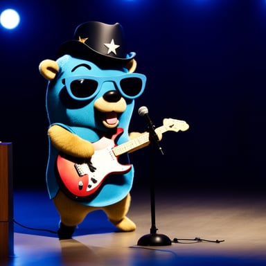 Go Blue Gopher as a rockstar takes the stage, electrifying the audience with an unforgettable performance.