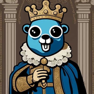 Go blue gopher holding a skull performing Shakespeare's Hamlet.