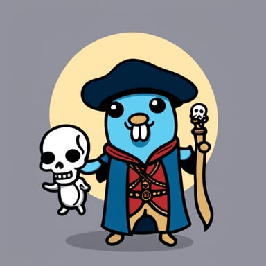 Go blue gopher holding a skull performing Shakespeare's Hamlet.