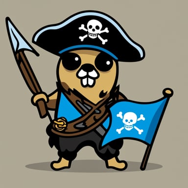 A pirate Go Blue Gopher waving a jolly Roger flag.
