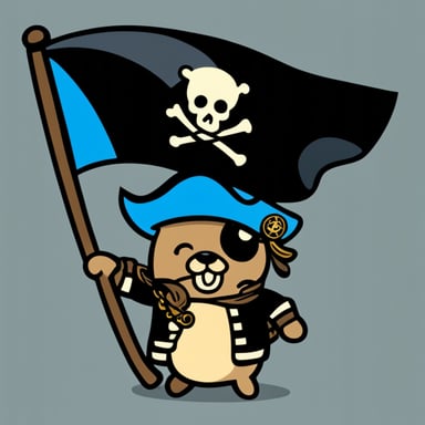 A pirate Go Blue Gopher waving a jolly Roger flag.