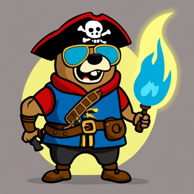 Go Blue Gopher as a pirate with a flamethrower like Hank Scorpio.