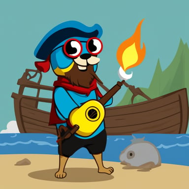 Go Blue Gopher as a pirate with a flamethrower like Hank Scorpio.