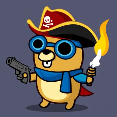 Go Blue Gopher as a pirate with a flamethrower like Hank Scorpio.