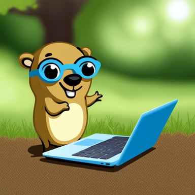 Go Blue Gopher, a hardworking gopher using a MacBook Air, finds the solution to a hard problem.